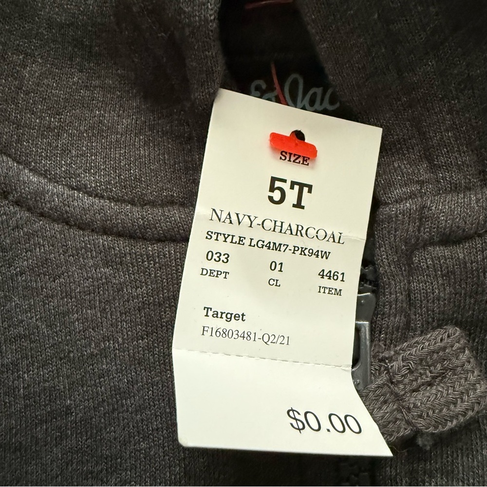 CAT & JACK Dark Gray Zip Up Hoodie NWT - Size 5T - Picture 4 of 4